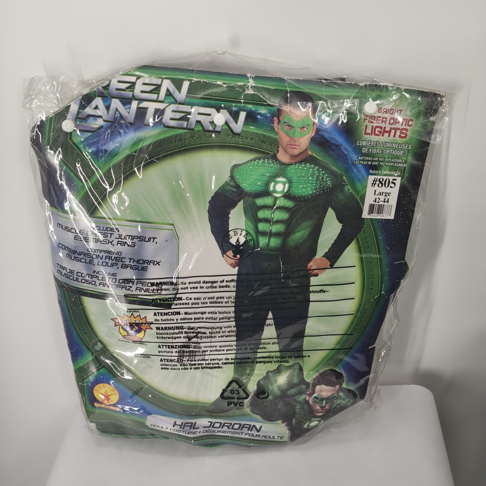 Adult Hal Jordan  Green Lantern Costume Size Large 42-44 Muscle Chest Mask Ring